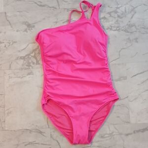 Sexy Hot Pink One Shoulder Women's Swimsuit Tummy Control